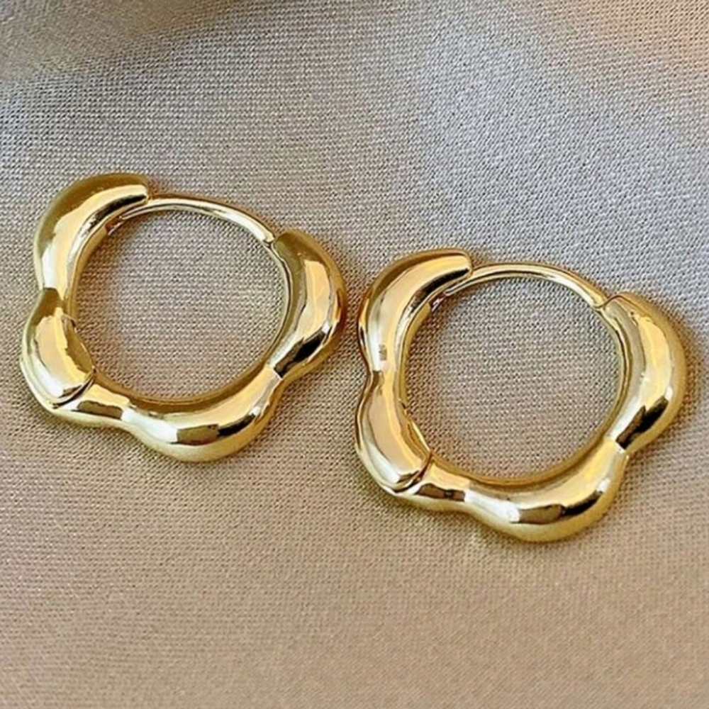NEW! Small Flower Huggie Hoop Gold Hoop Earrings
